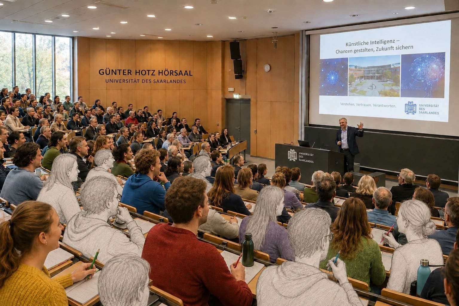Teilnehmende im Günter-Hotz-Hörsaal der Universität des Saarlandes